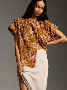Anthropologie Pilcro Batwing oversized floaty blouse floral top